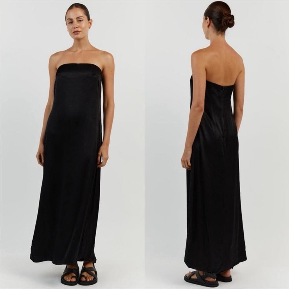 NWT Dissh Mia Satin Strapless Midi Dress Black Sz 2